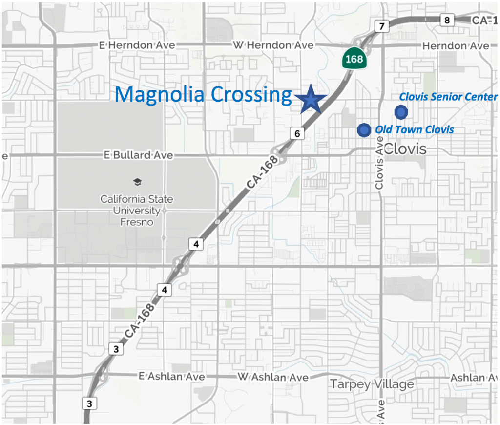 map of Clovis, California showing location of Magnolia Crossing